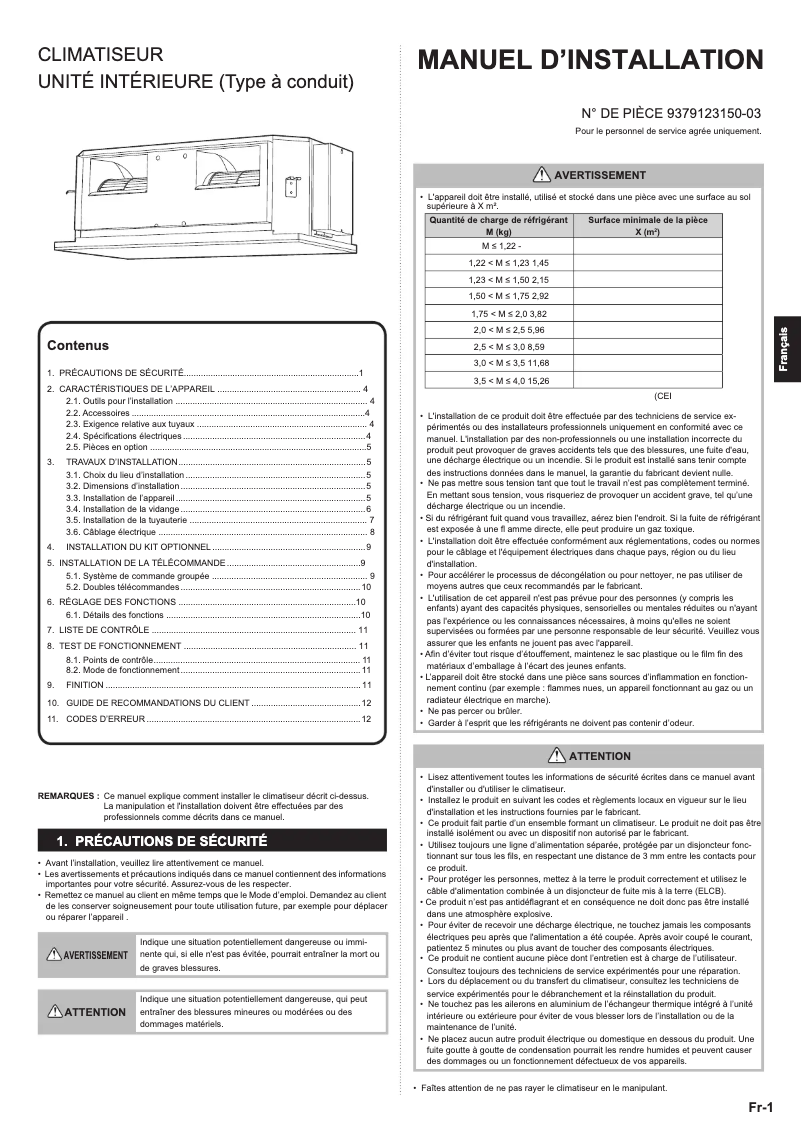 Page 1 de la notice Manuel utilisateur Fujitsu ARXG54KHTA