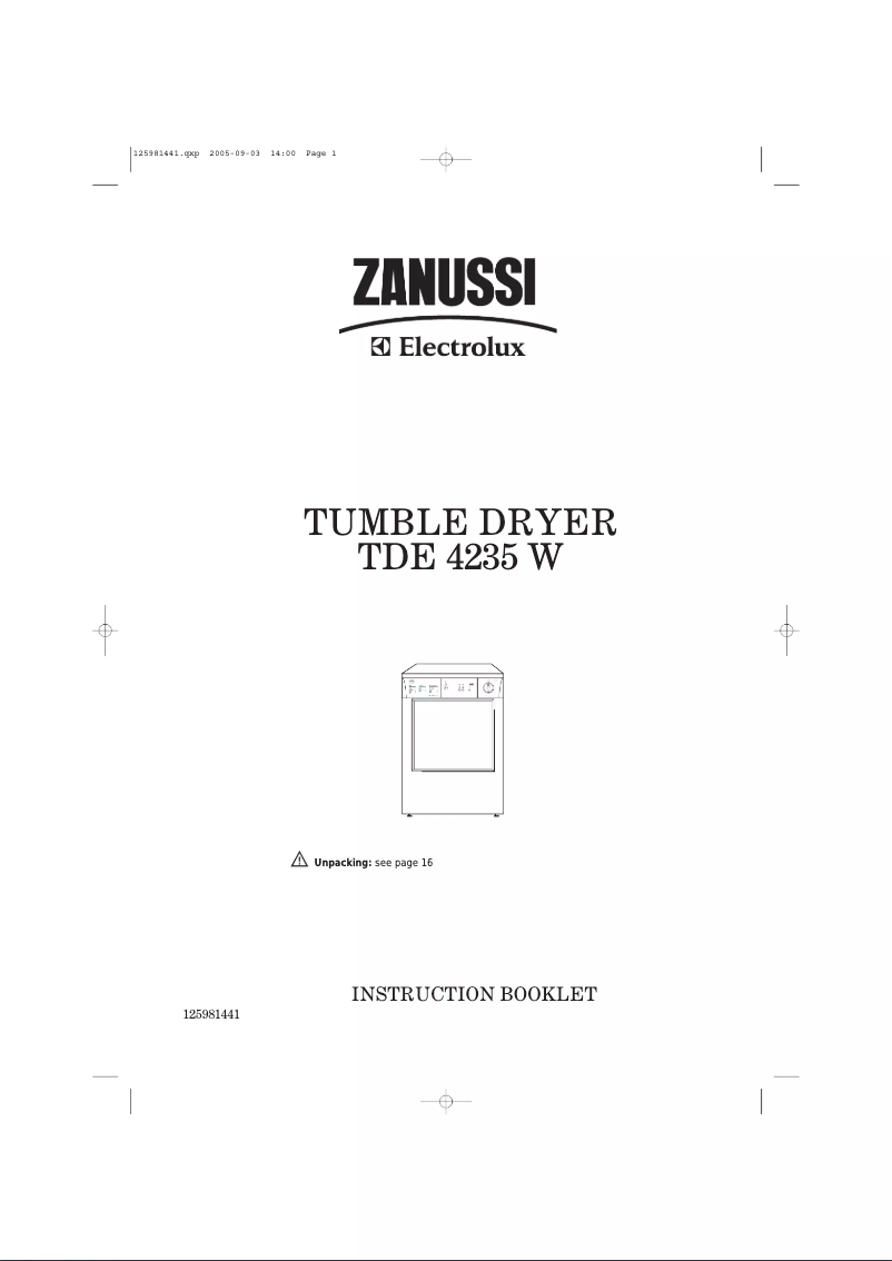 Image de la première page du manuel de l'appareil TDE4235W