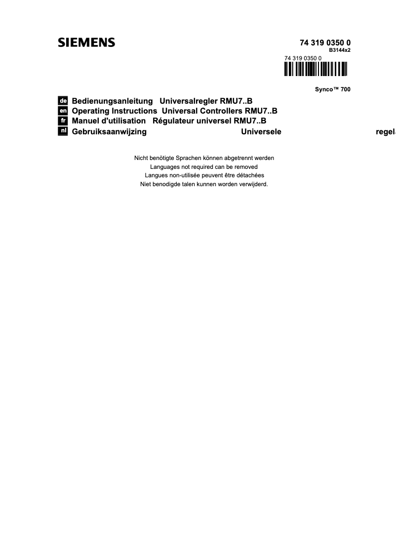 Page n°1 - Manuel utilisateur Siemens Synco 700
