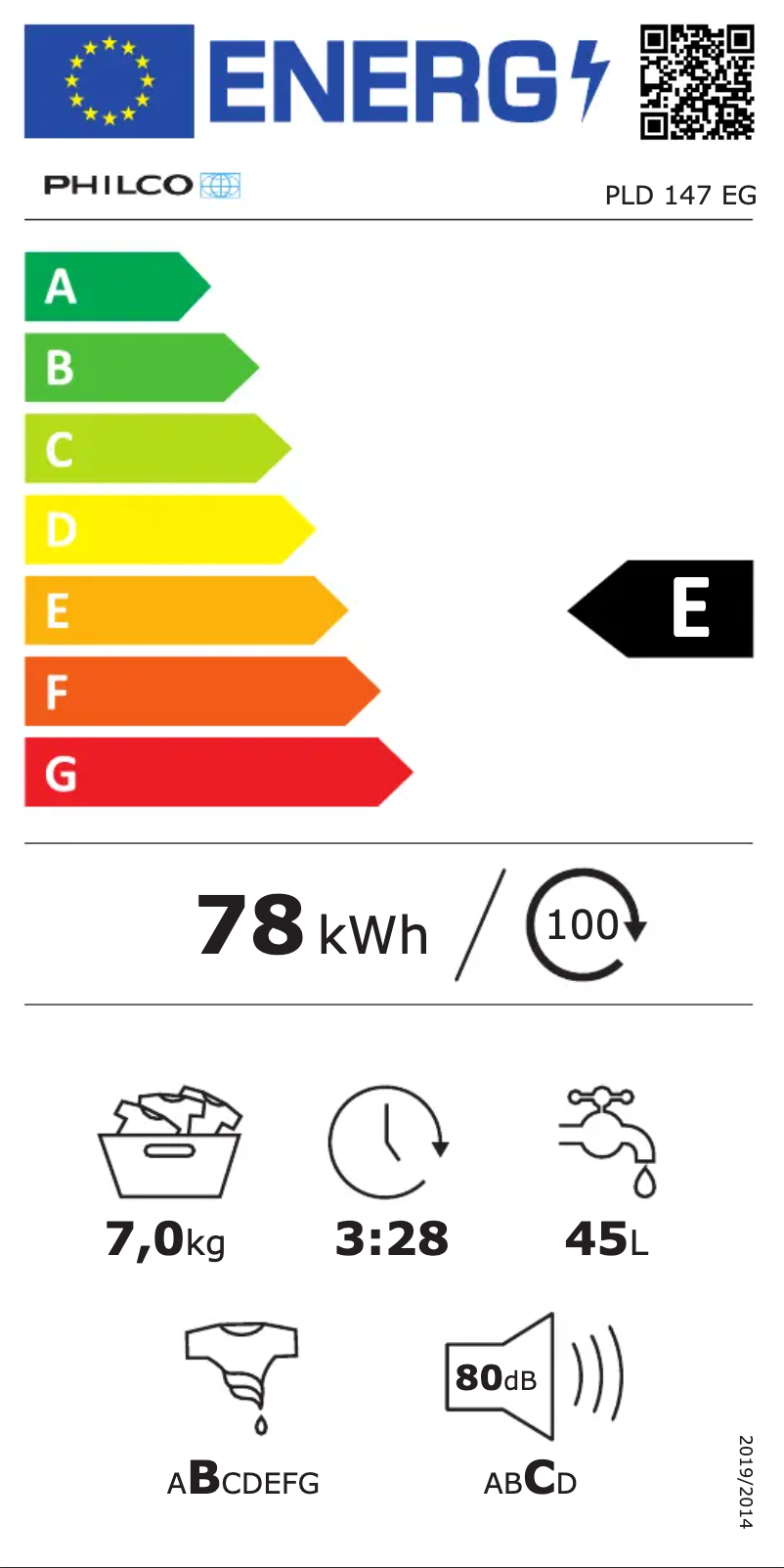 Page n°1 - Label énergétique Philco PLD 147 EG