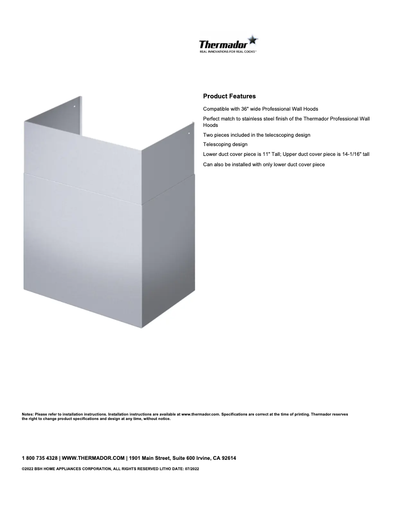 Page 1 de la notice Fiche technique Thermador DC3689W