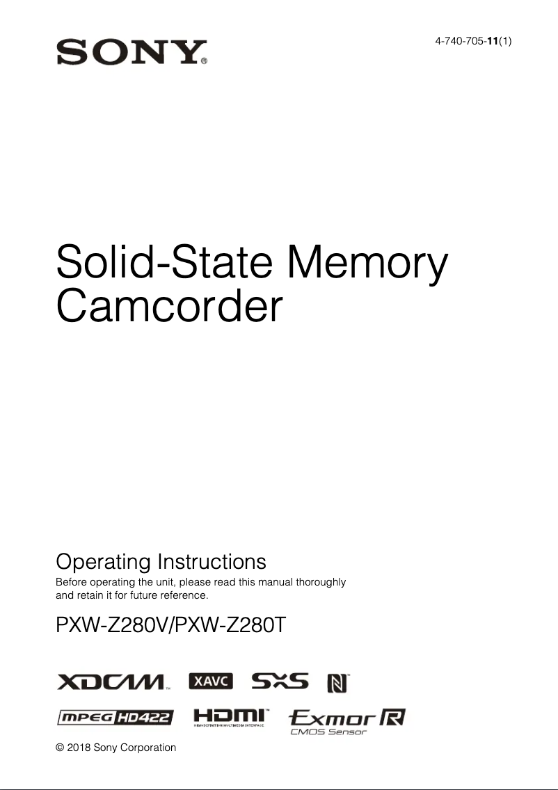 Page n°1 - Manuel utilisateur Sony PXW-Z280