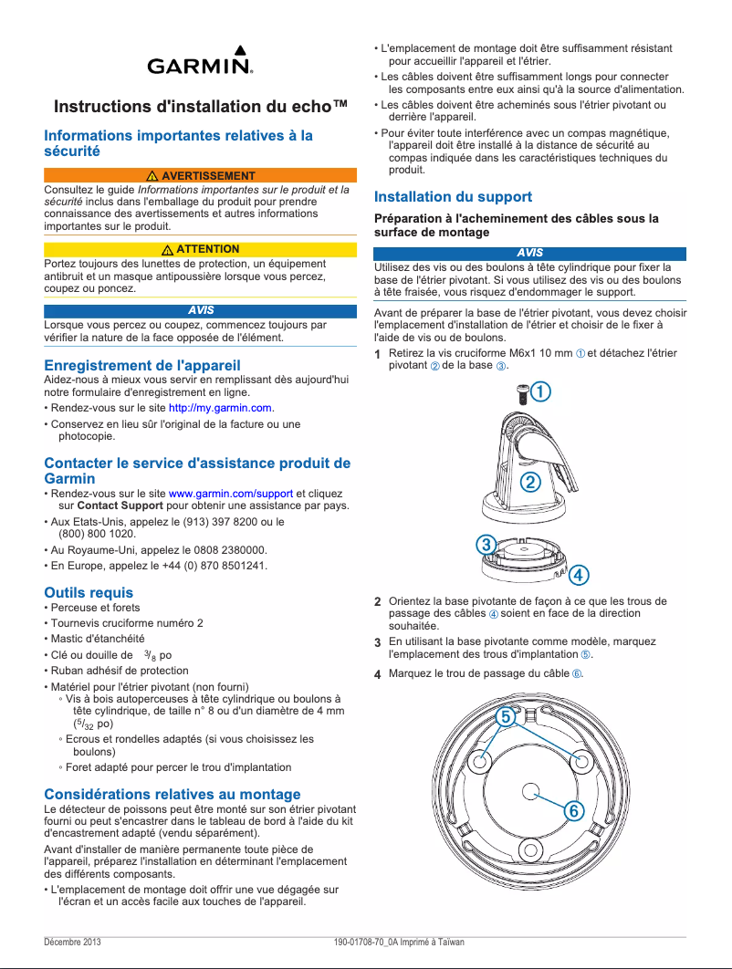 Page 1 de la notice Guide d'installation Garmin Echo 551dv