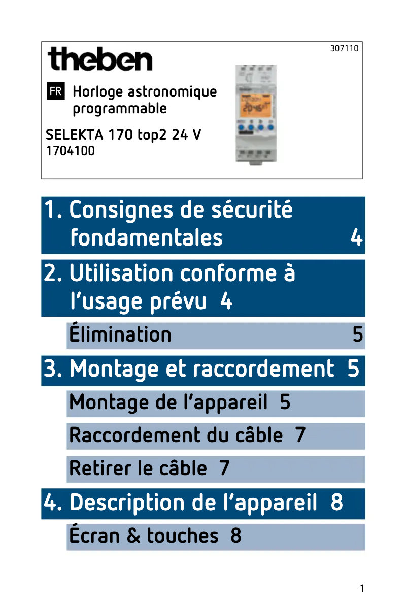 Page n°1 - Manuel utilisateur Theben Selekta 170 top2 24V