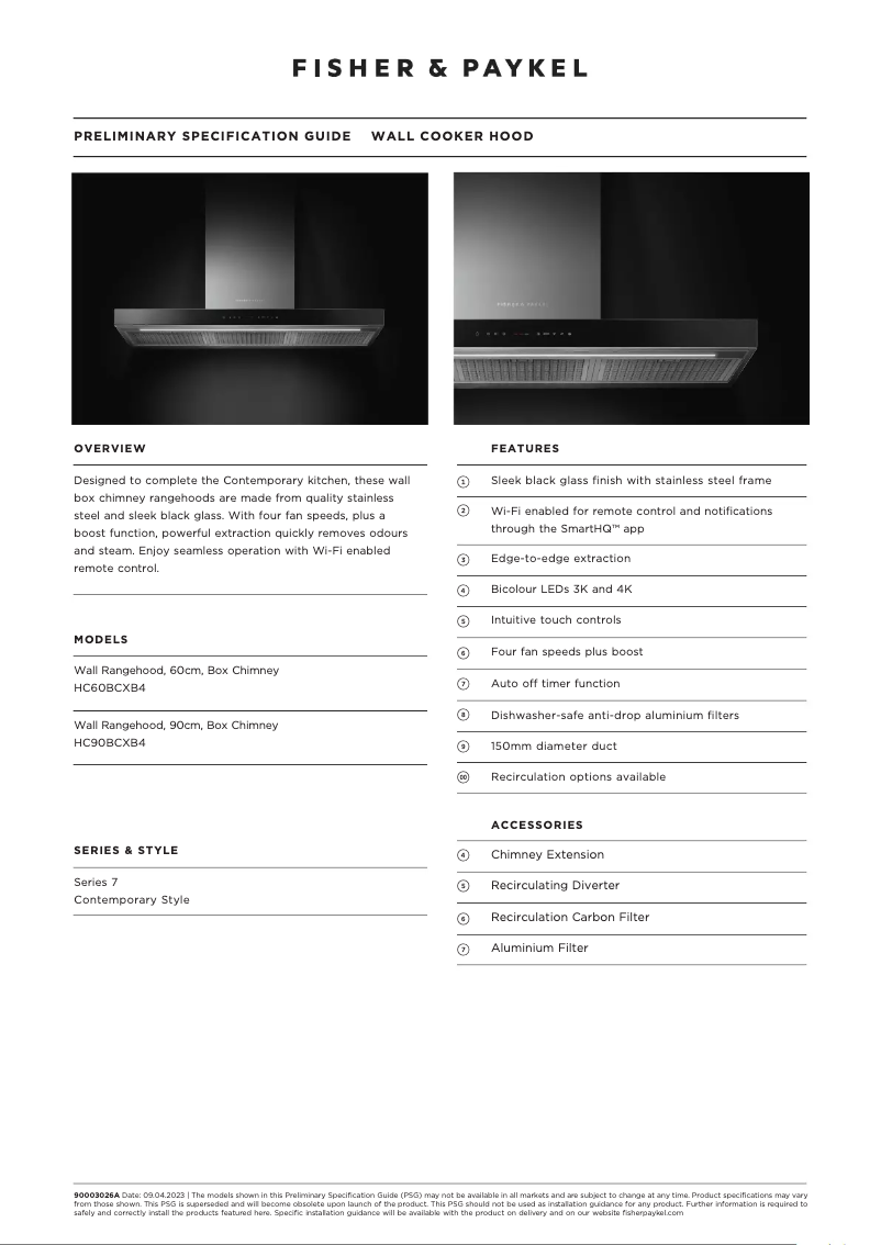 Page 1 de la notice Fiche technique Fisher & Paykel HC60BCXB4