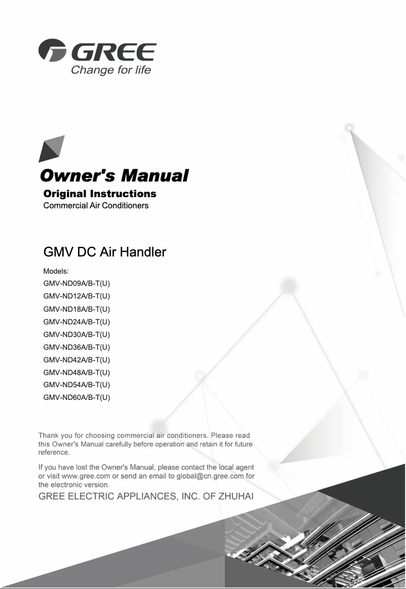 Page 1 de la notice Manuel utilisateur Gree GMV-ND54A/B-T(U)