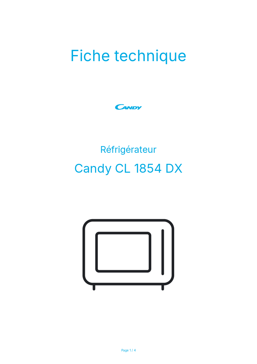 Page n°1 - Fiche technique Candy CL 1854 DX