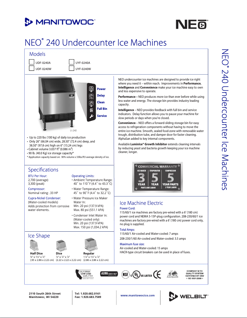 Page n°1 - Fiche technique Manitowoc UD-0240A