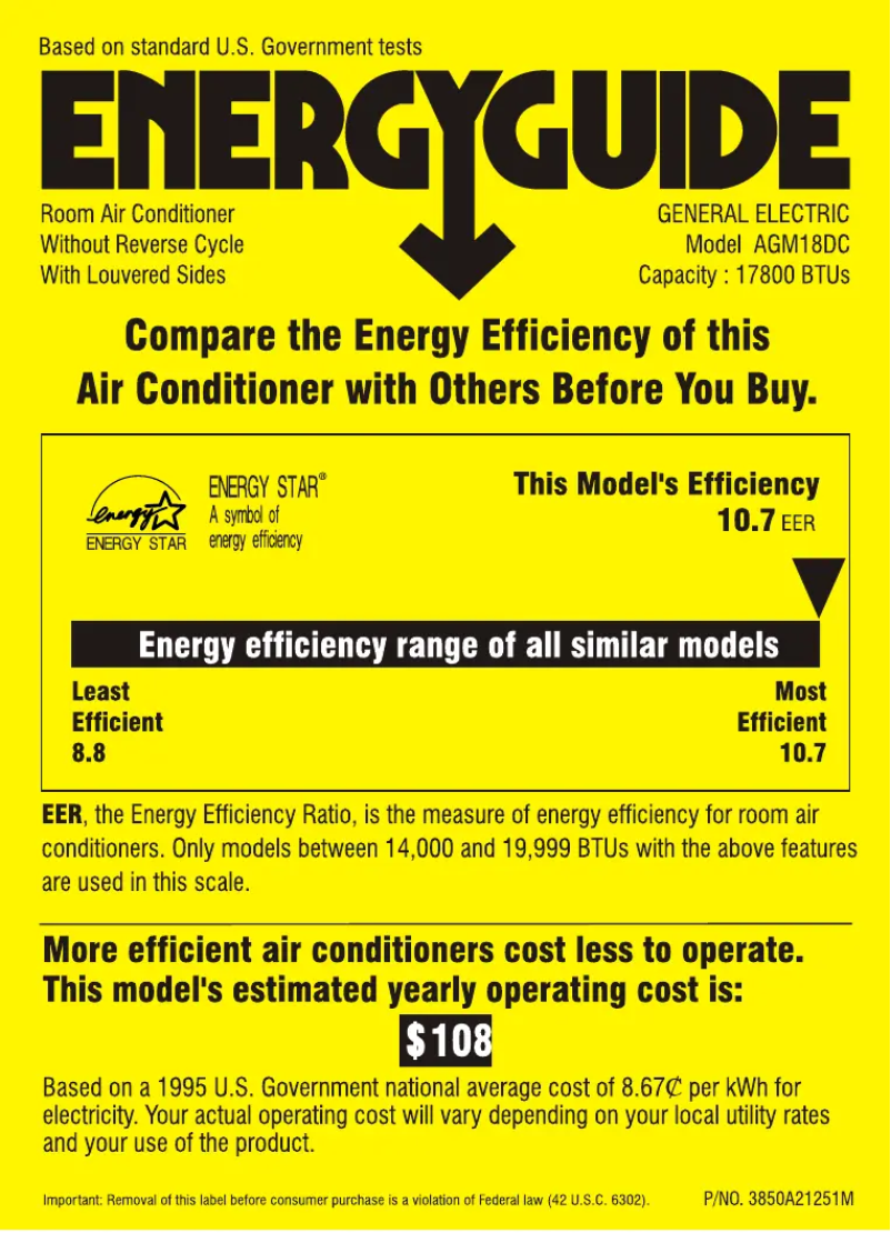 Page n°1 - Label énergétique GE AGM18DC