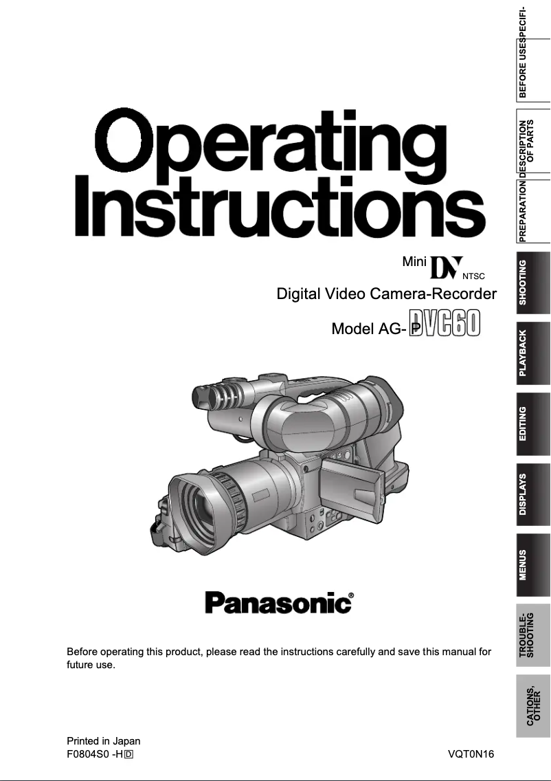 Page n°1 - Manuel utilisateur Panasonic AG-DVC60P