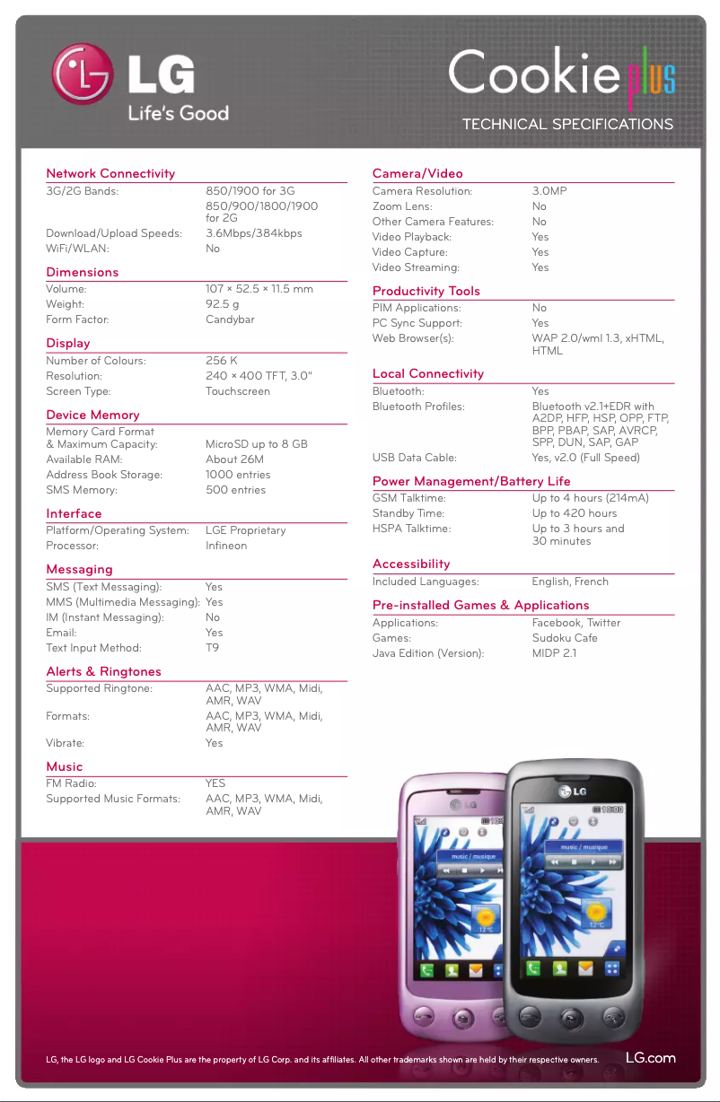 Page n°1 - Fiche technique LG GS500