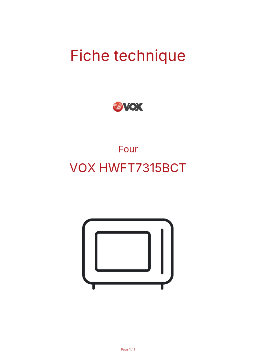 Page n°1 - Fiche technique VOX HWFT7315BCT