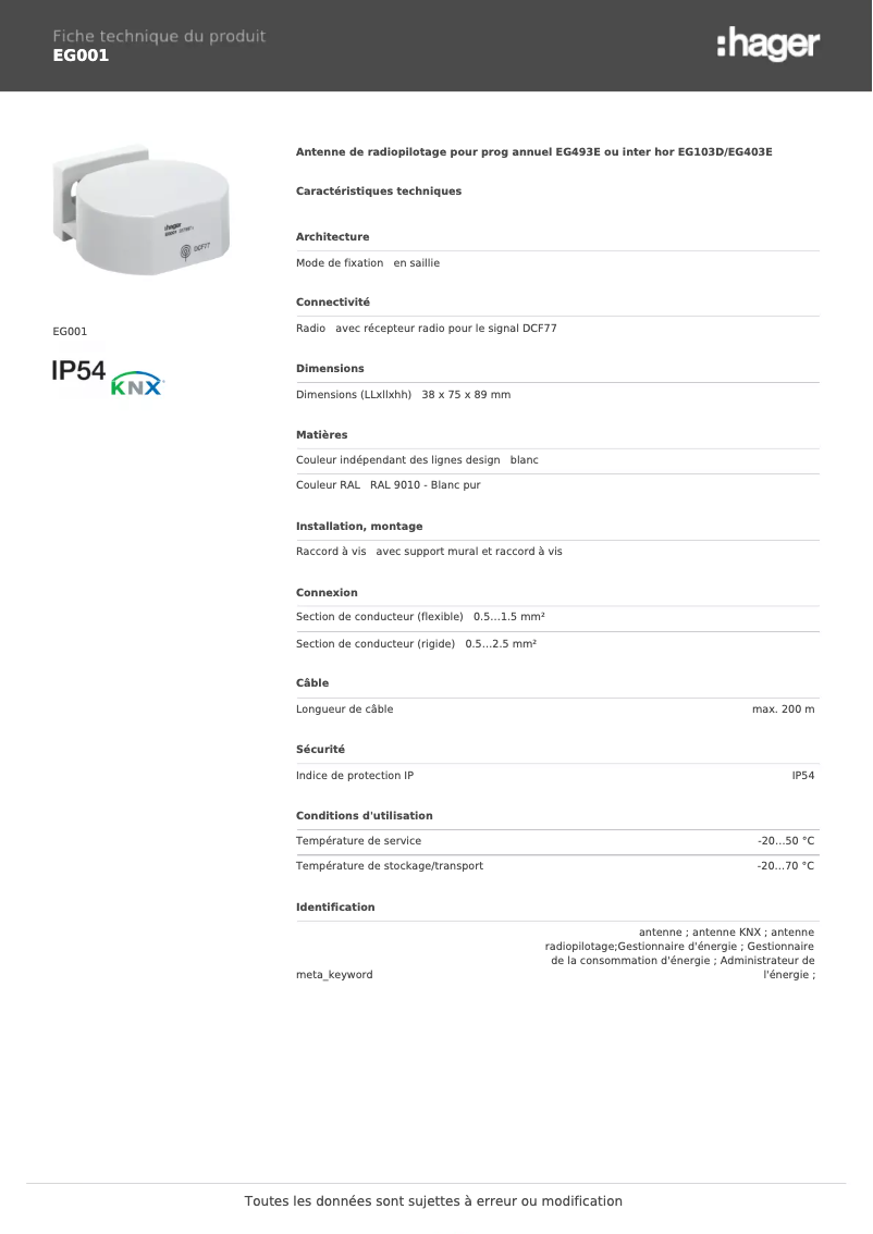 Image de la première page du manuel de l'appareil EG001