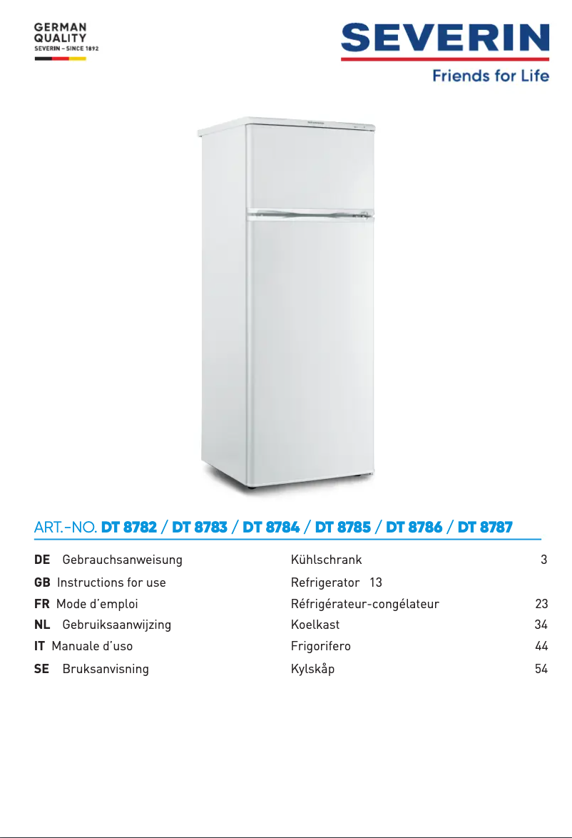 Page 1 de la notice Manuel utilisateur Severin DT 8782