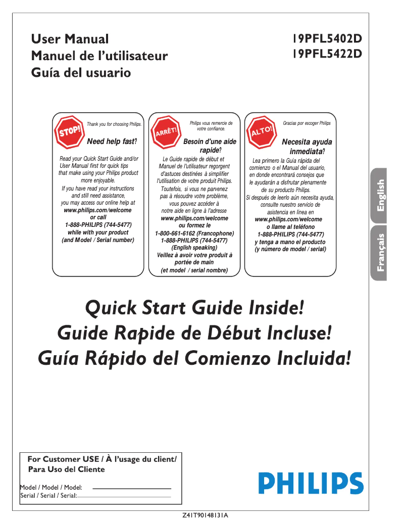 Image de la première page du manuel de l'appareil 19PFL5422D