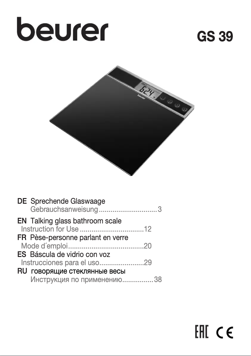 Page 1 de la notice Manuel utilisateur Beurer GS 39