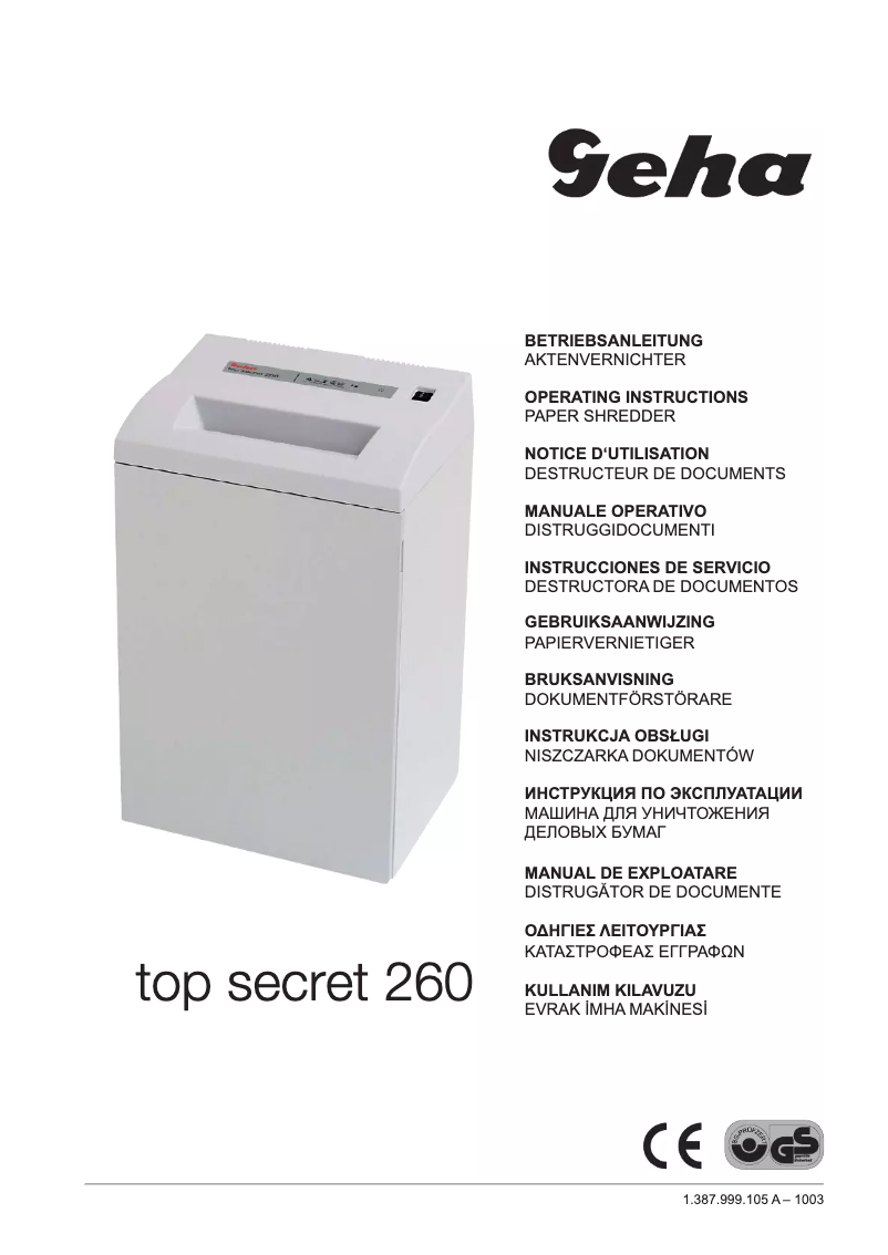 Page 1 de la notice Manuel utilisateur Geha Top Secret 260 S6