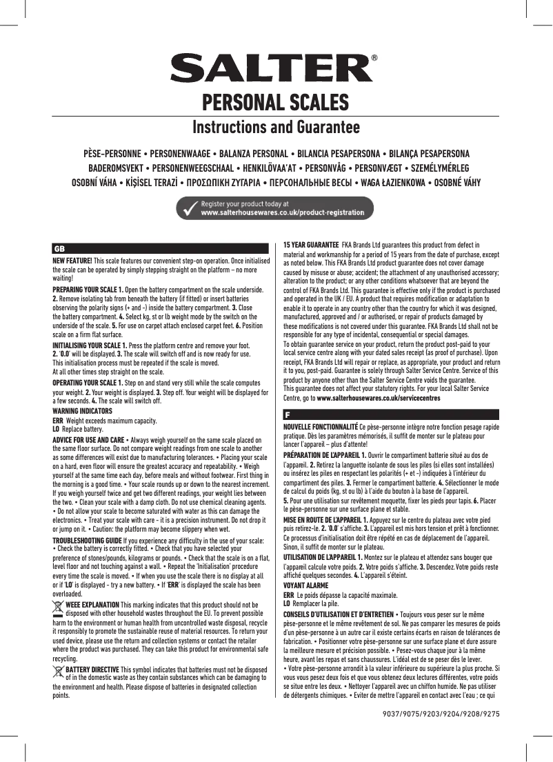 Page 1 de la notice Manuel utilisateur Salter 9204 BK3R