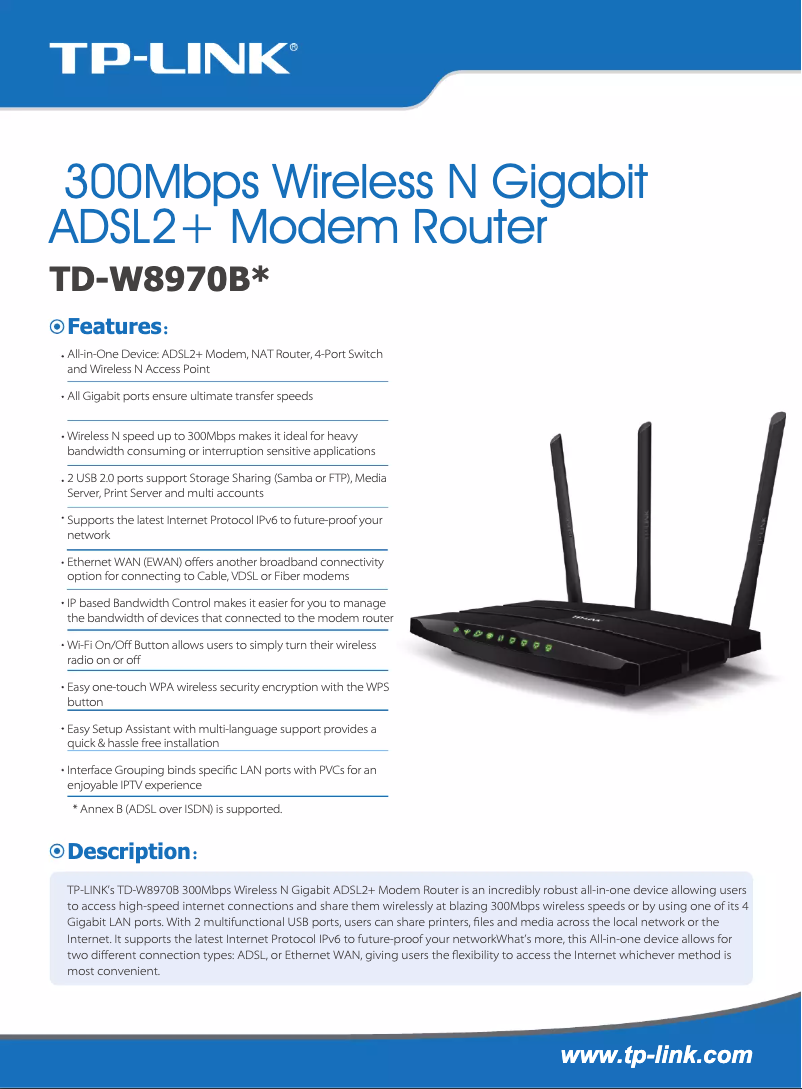 Page n°1 - Fiche technique TP-Link TD-W8970B