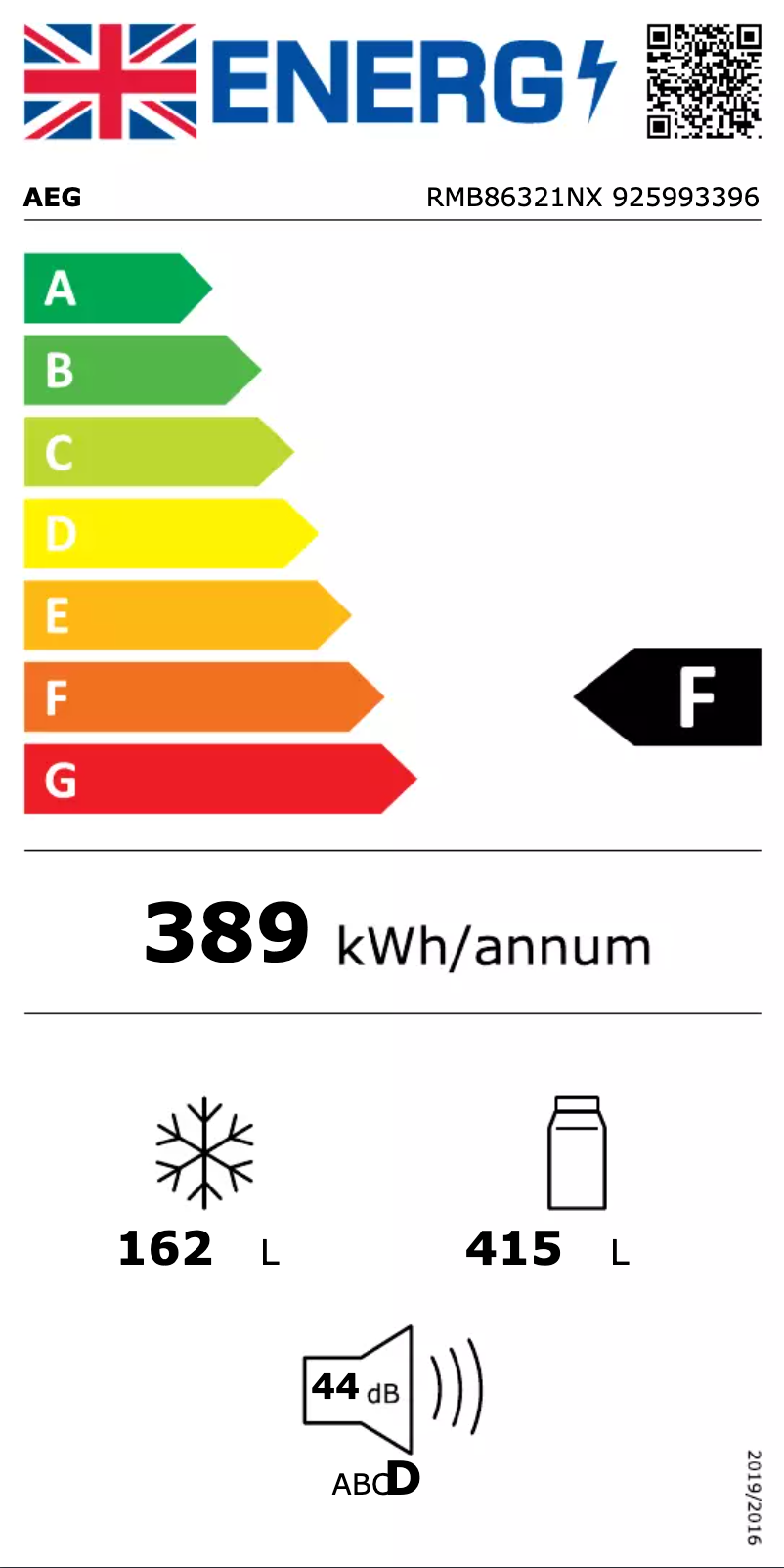 Page 1 de la notice Label énergétique AEG RMB86321NX