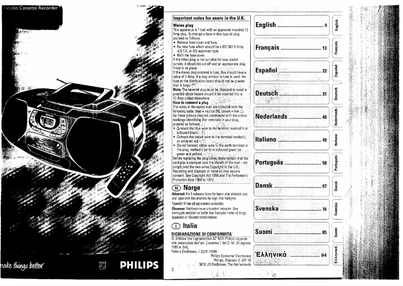 Page 1 de la notice Manuel utilisateur Philips AZ 1025