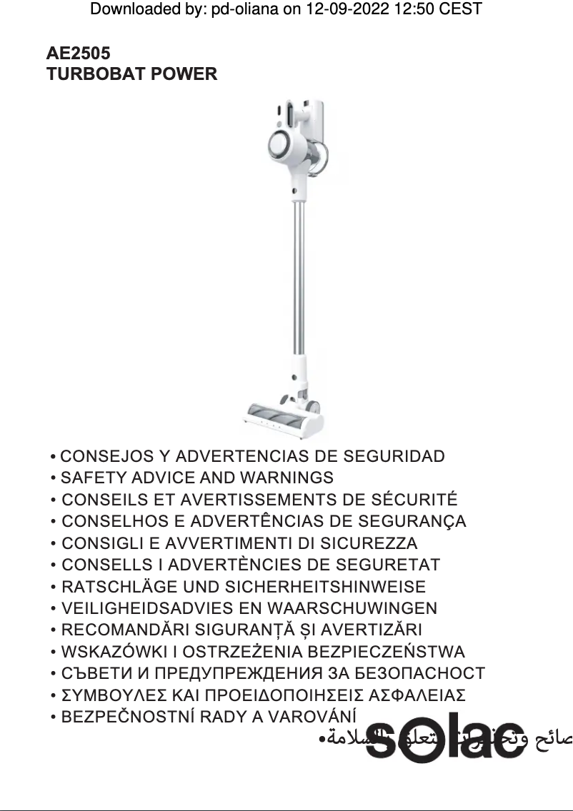 Page 1 de la notice Instructions de sécurité Solac Turbobat Power AE2505