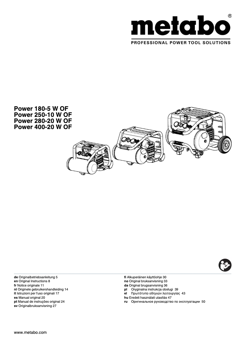 Page 1 de la notice Manuel utilisateur Metabo Power 280-20 W OF