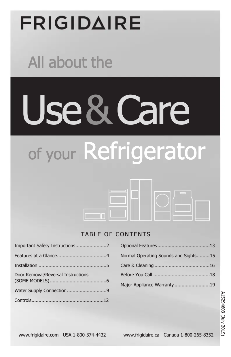 Página 1 del manual Manual de uso y mantenimiento Frigidaire FFHT1425VW