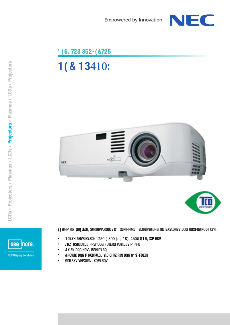 Page 1 de la notice Fiche technique NEC NP410W