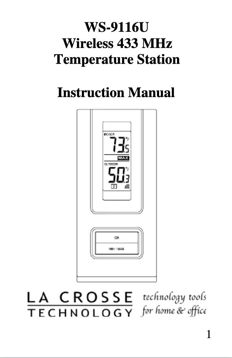 Page n°1 - Manuel utilisateur La Crosse Technology WS-9116U