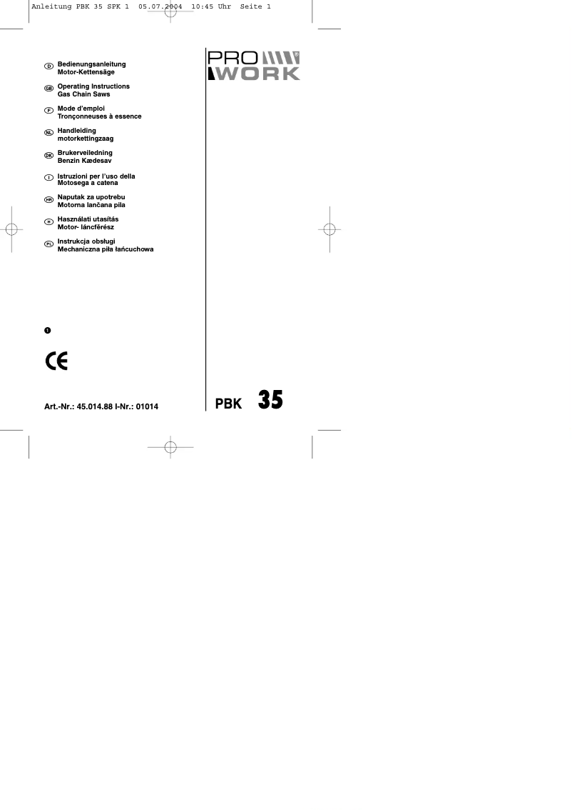 Page n°1 - Manuel utilisateur Prowork PBK 35