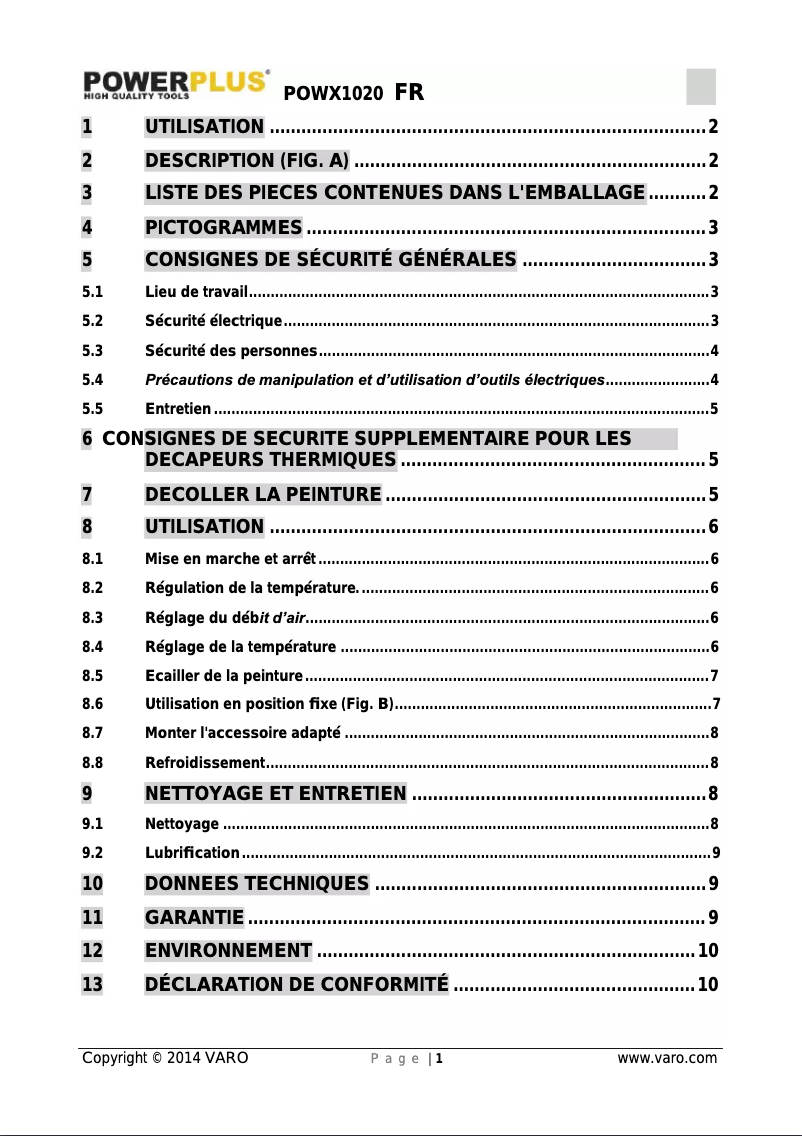 Imagen de la primera página del manual del dispositivo POWX1020