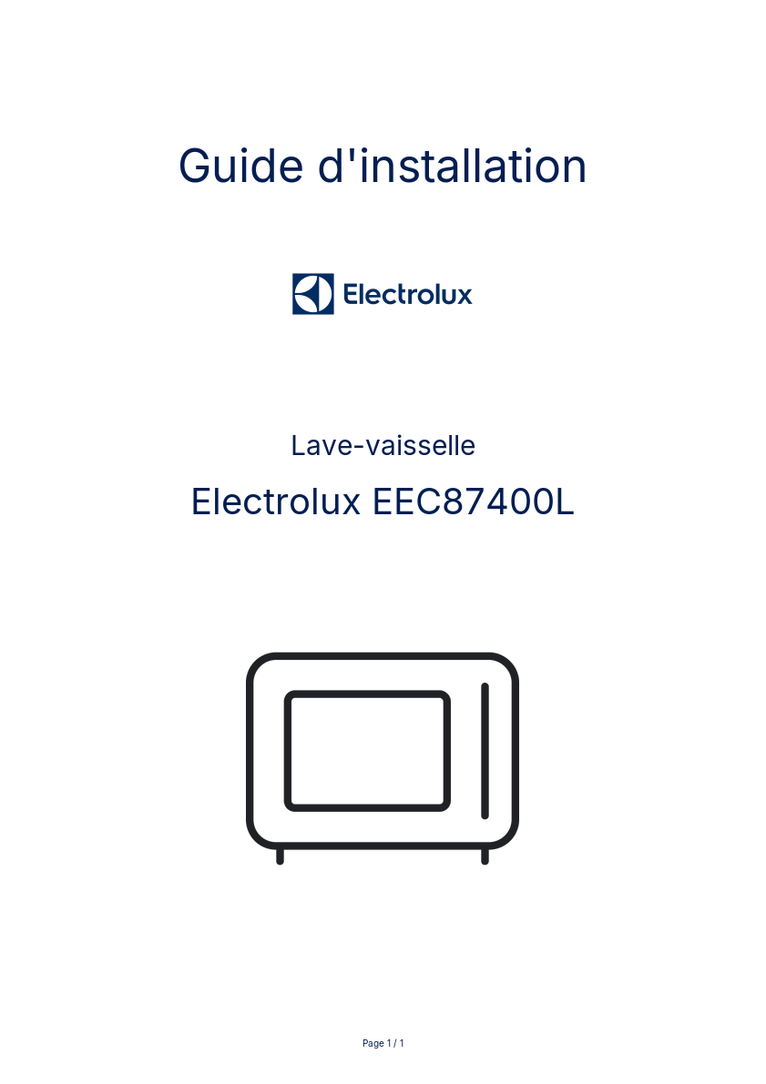 Page n°1 - Guide d'installation Electrolux EEC87400L