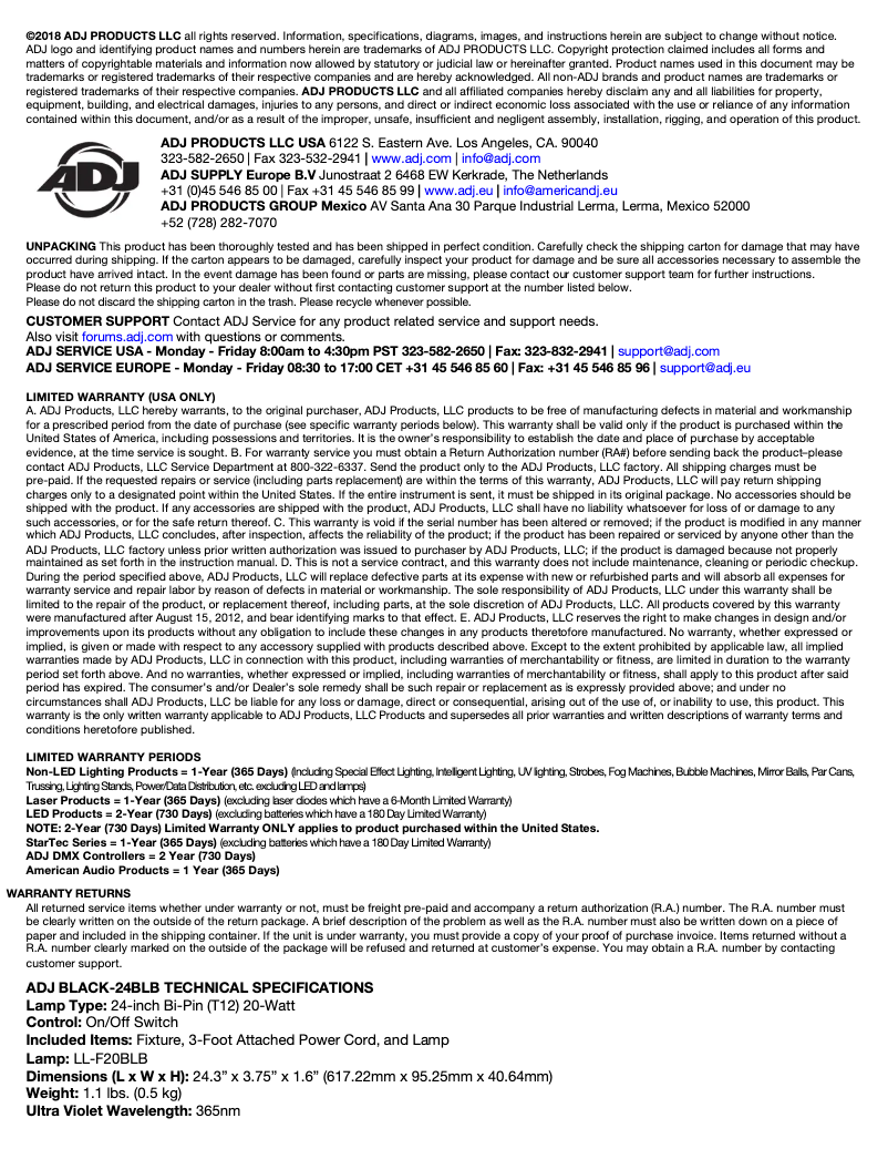 Page 1 de la notice Manuel utilisateur Adj Black-24BLB