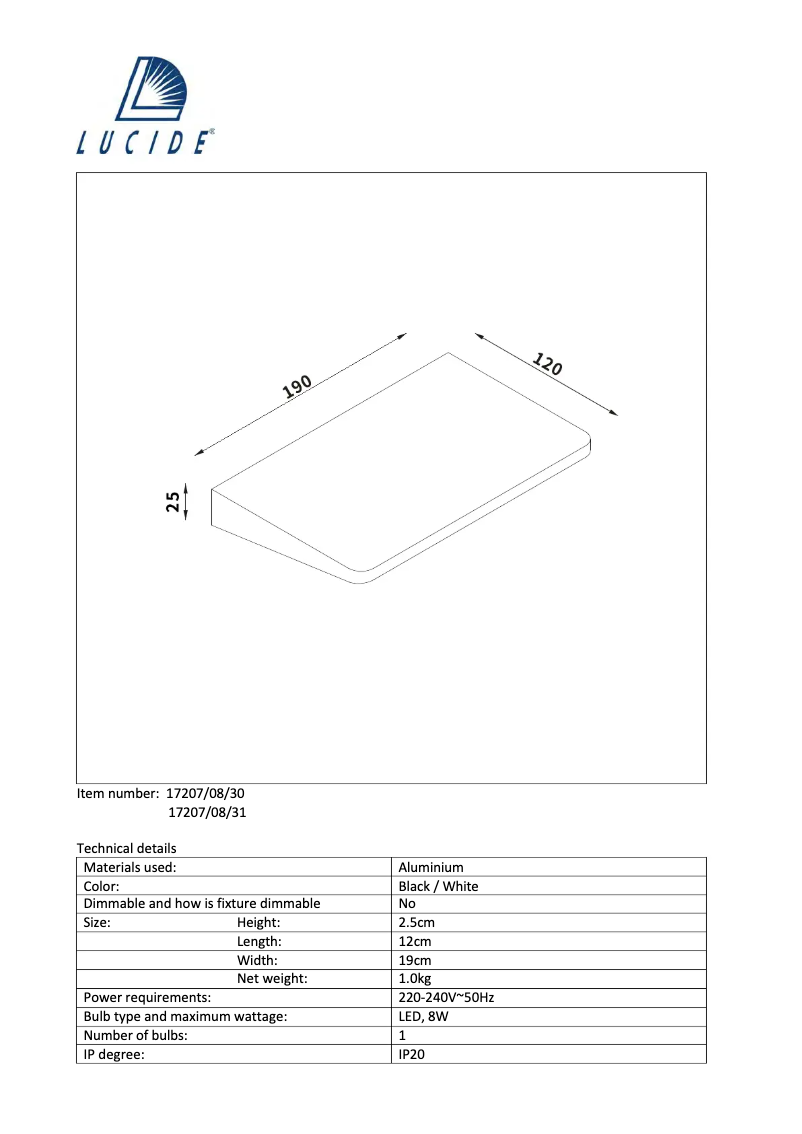 Page n°1 - Manuel utilisateur Lucide Boro 17207/08/30