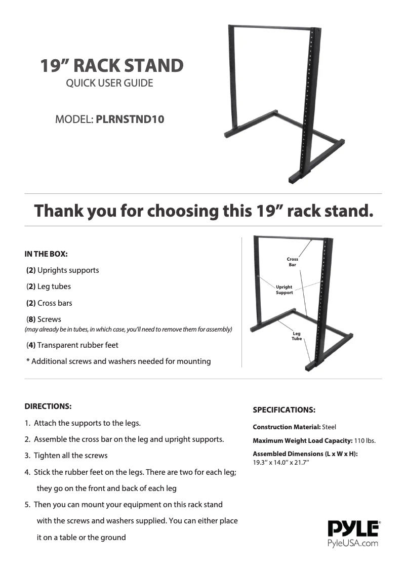 Página 1 del manual Manual de usuario Pyle PLRSTND10