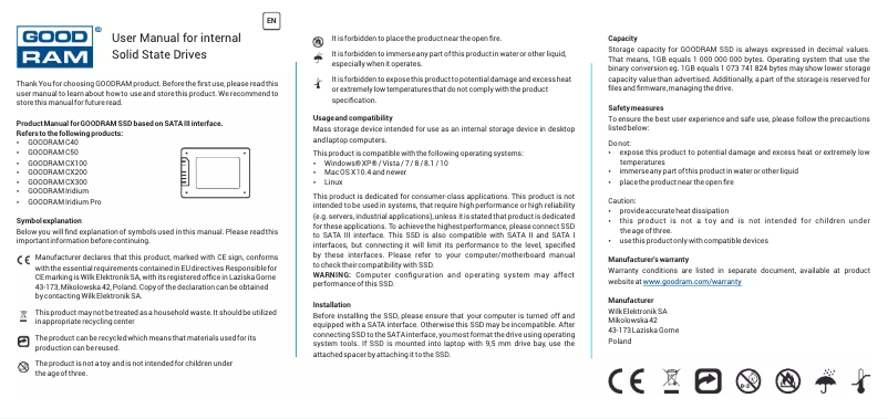 Page 1 de la notice Manuel utilisateur Goodram CX300