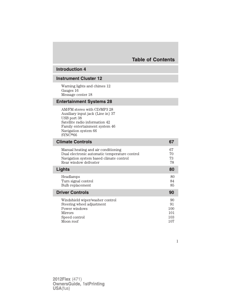 Page n°1 - Manuel utilisateur Ford Flex (2012)