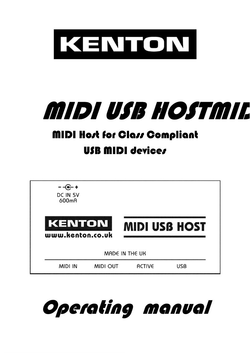 Page 1 de la notice Manuel utilisateur Kenton Midi USB Host