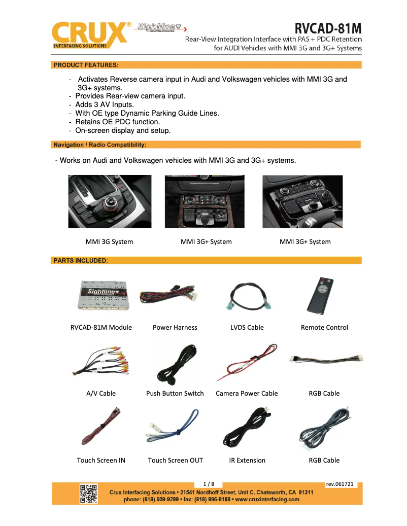Page n°1 - Manuel utilisateur CRUX RVCAD-81M