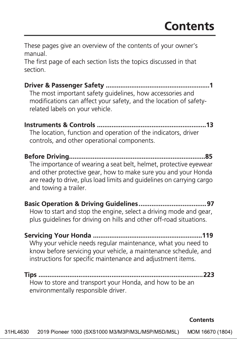 Image de la première page du manuel de l'appareil Pioneer 1000 (2019)