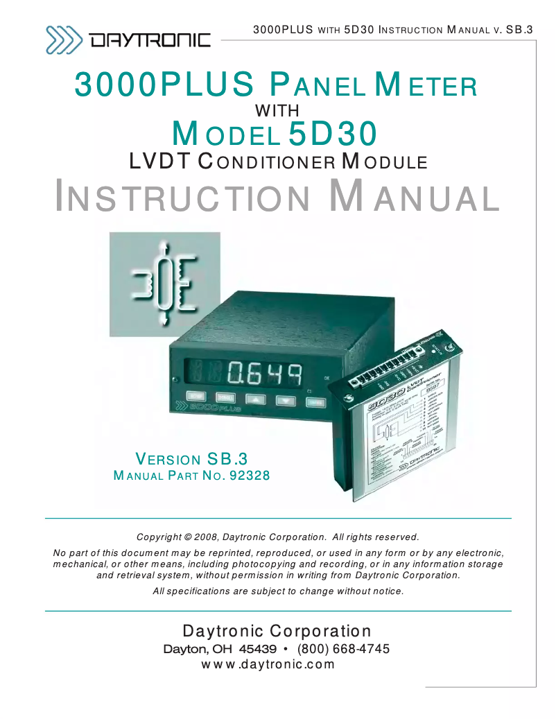 Page n°1 - Manuel utilisateur Daytronic 3KPLUS-30