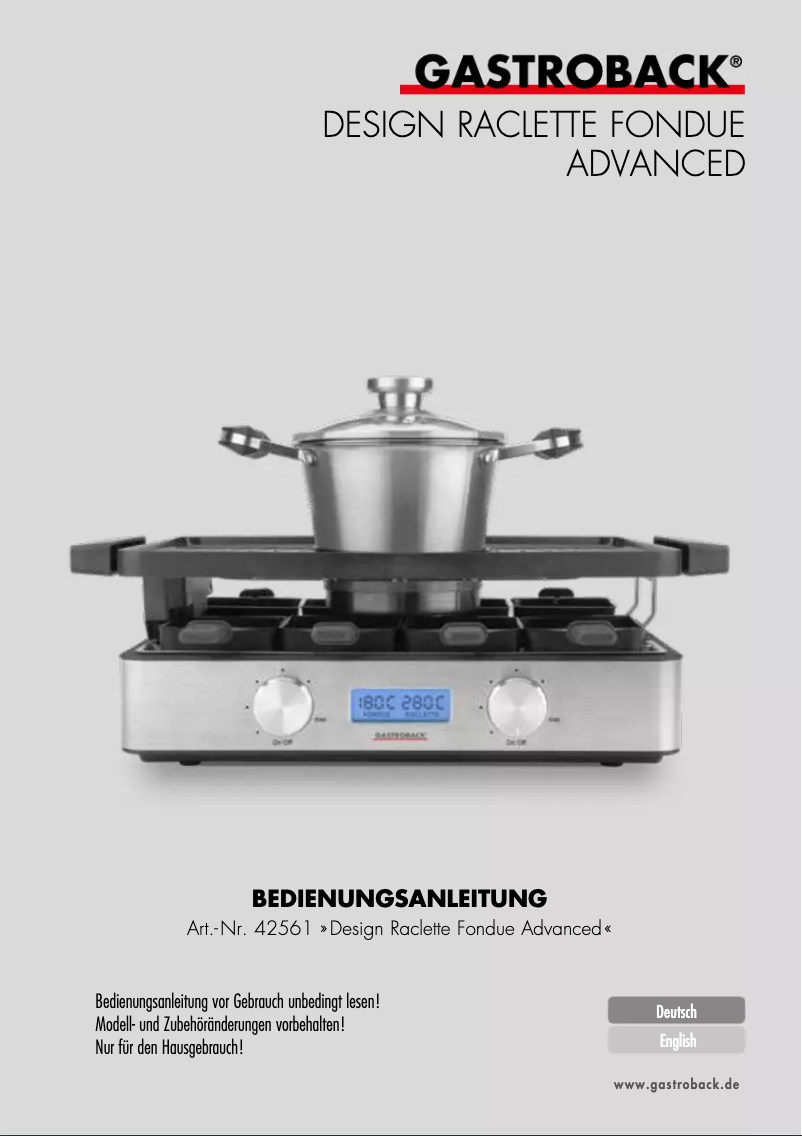 Image de la première page du manuel de l'appareil Advanced 42561