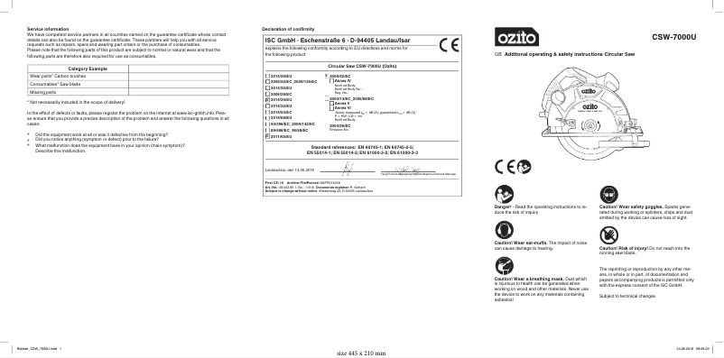 Image de la première page du manuel de l'appareil CSW-7000U