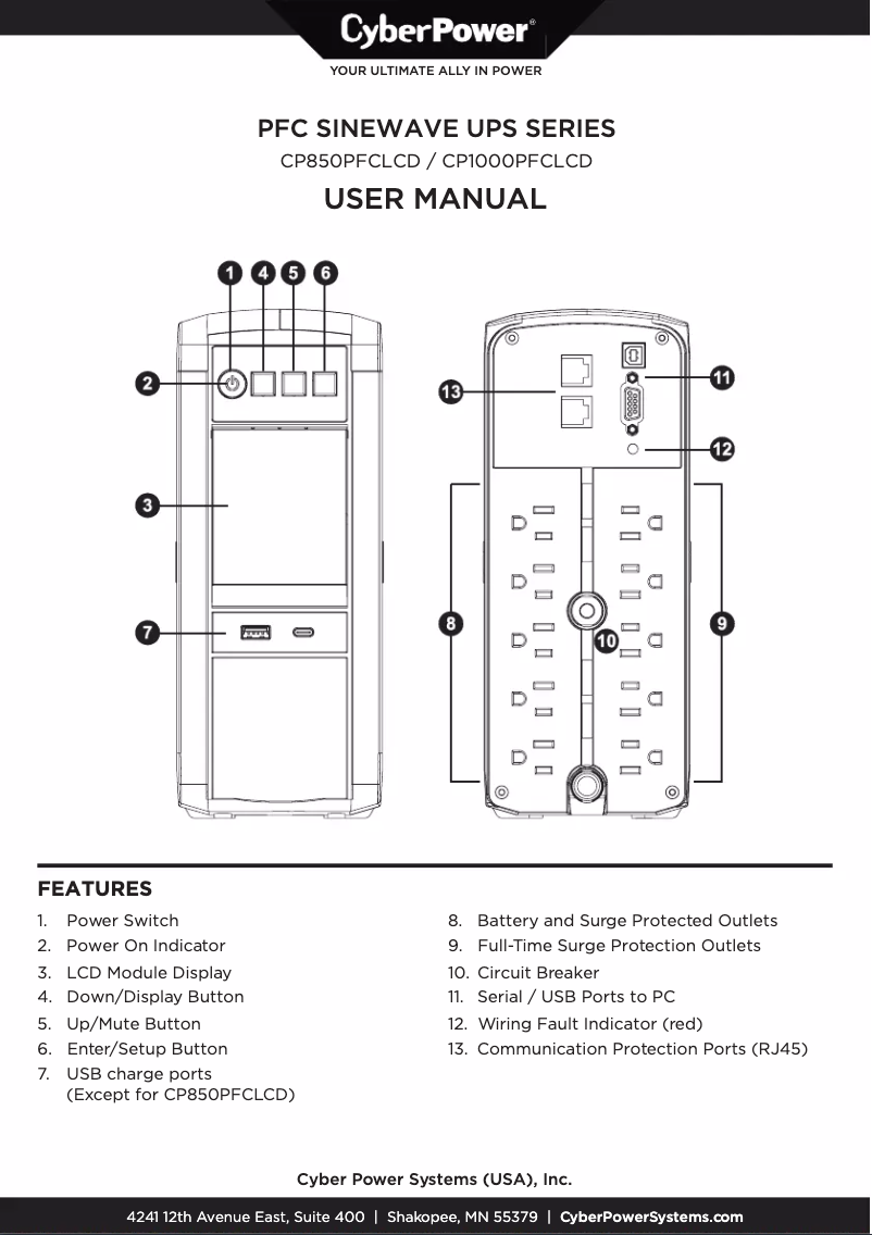 Page n°1 - Manuel utilisateur CyberPower CP850PFCLCD