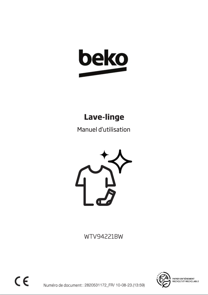 Page 1 de la notice Manuel utilisateur Beko WTV94221BW