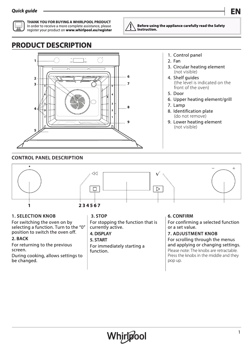 Page 1 de la notice Manuel d'utilisation et d'entretien Whirlpool W7 OM5 4 H
