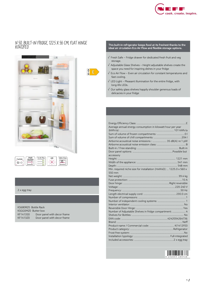 Page n°1 - Fiche technique Neff KI1412FE0
