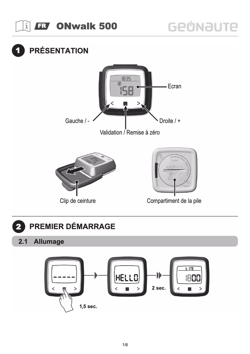 Image de la première page du manuel de l'appareil ONwalk 500