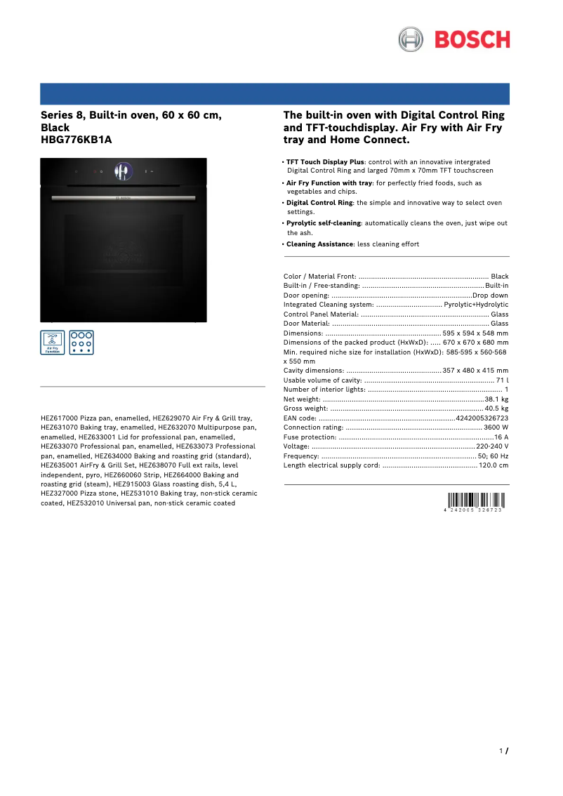 Página 1 del manual Ficha técnica Bosch HBG776KB1A